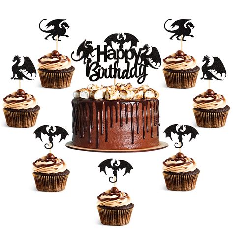 Buy Ercadio 25 Pack Dragon Cupcake Toppers With Happy Birthday Dragon