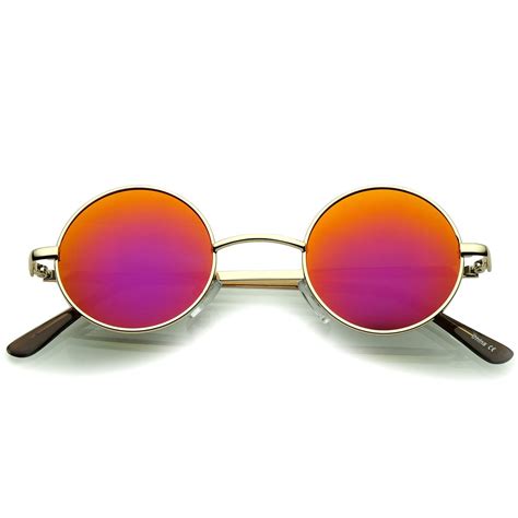 Small Retro Lennon Inspired Style Colored Mirror Lens Round Metal Sunglasses 41mm Round Metal