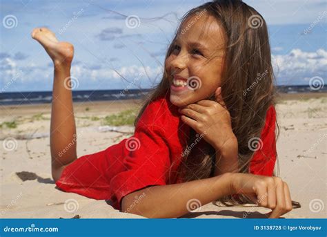 Girl On Sea Sand Stock Photo Image Of Beach Cheerful