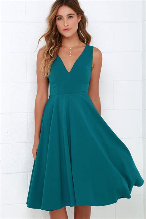 Lovely Teal Blue Dress Midi Dress Sleeveless Dress 4900 Lulus