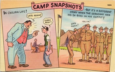 Camp Snapshots Boss Sergeant Ww Military Humour Comic Postcard G Topics Cartoons Comics