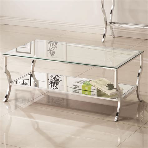 Coaster 72033 Metal Coffee Table With Glass Top And Mirrored Shelf A1 Furniture And Mattress
