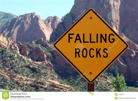 Falling Rocks Ahead Road Sign Stock Image Image Of Safety Travel