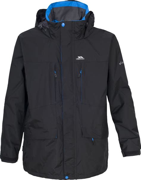 Mens Trespass Waterproof 2000mm Long Rain Jacket Coat Black Size Xs S M