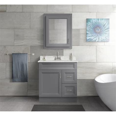 Plywood, hmr, mdf, particle board, solid wood carcase thickness: Magick Woods Elements Stratton 30"W x 21"D Gray Bathroom Vanity Cabinet at Menards®