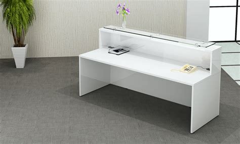 White Gloss Reception Desk With 12 Mm Glass Shelf On Counter Top