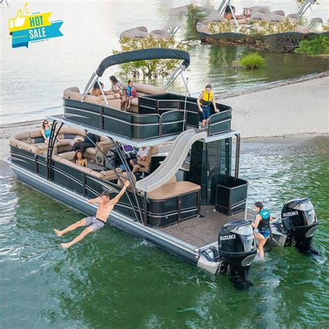 Promotion Kinocean Double Decker Aluminum Pontoon Party Boat With Slide And Toilet For Sale