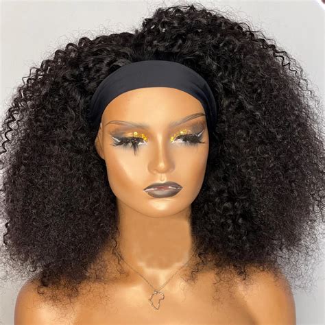 Kinky Curly Headband Wig Human Hair Glueless Kinky Curly Wigs Full