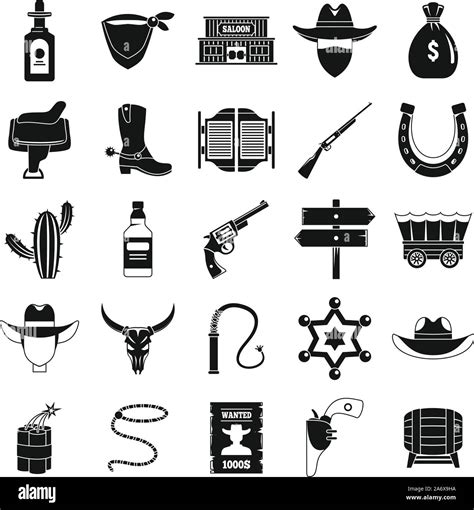 Western Cowboy Icons Set Simple Set Of Western Cowboy Vector Icons For