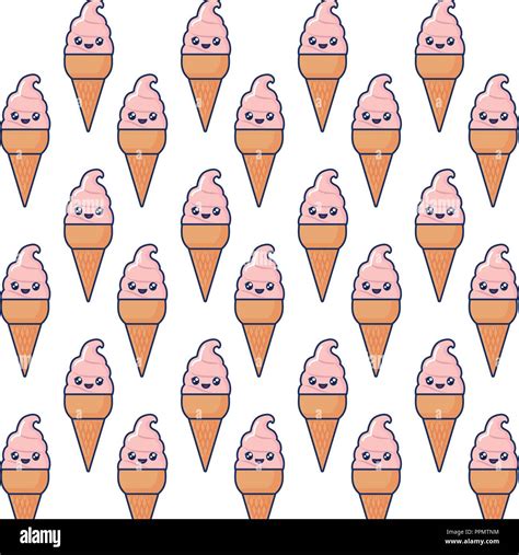 Kawaii Ice Cream Background Colorful Design Vector Illustration Stock