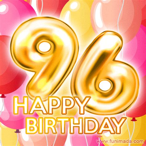 Fantastic Gold Number 96 Balloons Happy Birthday Card Moving 