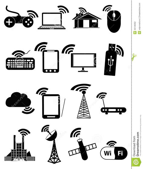 Wireless Communication Network Business Black Icons Set Stock Vector