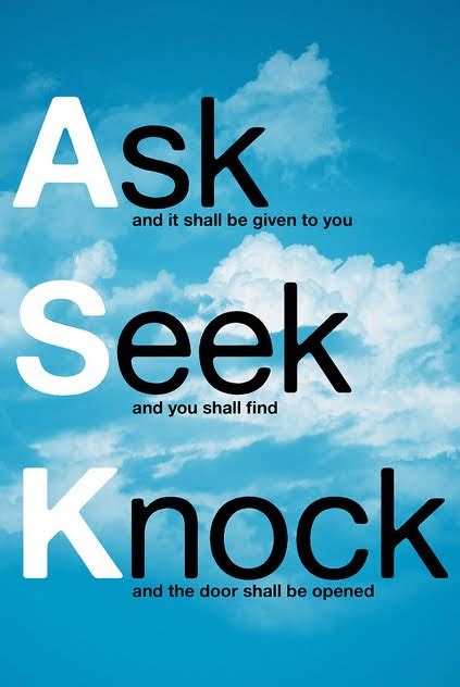 Example sentences from the web for ask, and it shall be given you. Useful Breath: July 3 - Ask, Seek, Knock
