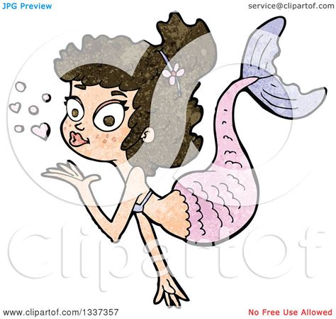 Clipart Of A Textured Brunette White Mermaid Blowing A