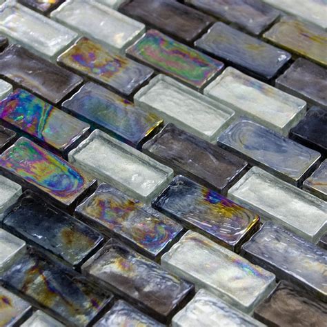 Luxury Textured Iridescent Slate Grey And Pearl Glass Mosaic Wall Tiles Sheet 8mm