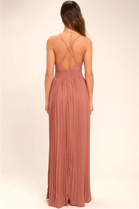 stunning rusty rose dress pleated maxi dress pink gown 78 00