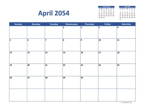 April 2054 Calendar Classic
