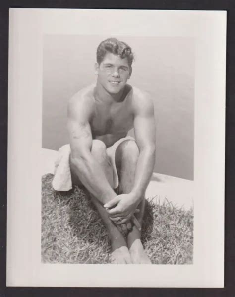 1940s Shirtless Beefcake Posed Nude At Swimming Pool Posing Vintage