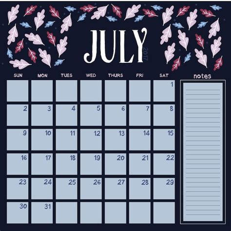 Calendario De Julio Con Diseño Floral Vector Gratis