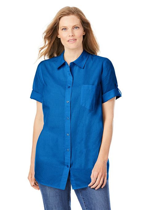 Woman Within Woman Within Womens Plus Size Short Sleeve Button Down