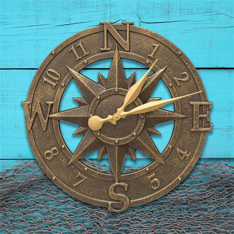 Whitehall 1173 Indoor Outdoor Aluminum Alloy Nautical Compass Clock