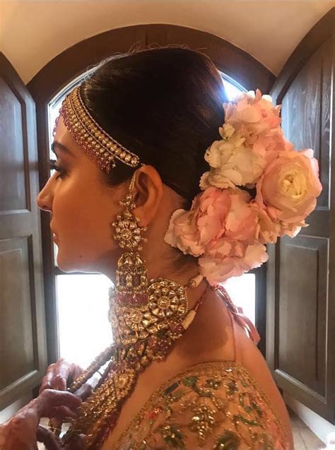 Floral Buns On Brides Anushka Sharma Wedding Hairstyle Inspired The