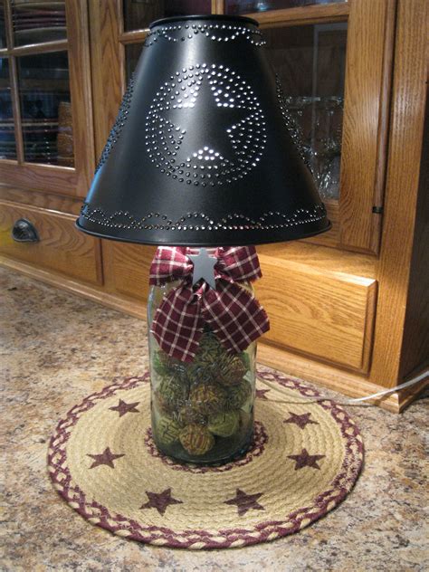 Mason Jar Light With Small Rag Balls Primitive Decorating Country
