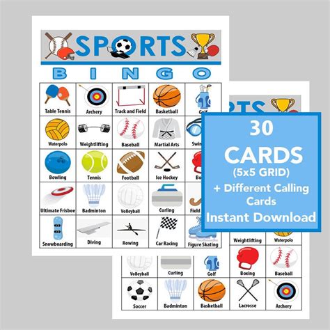 Sports Bingo Game Summer Bingo Party Bingo Summer Games Etsy