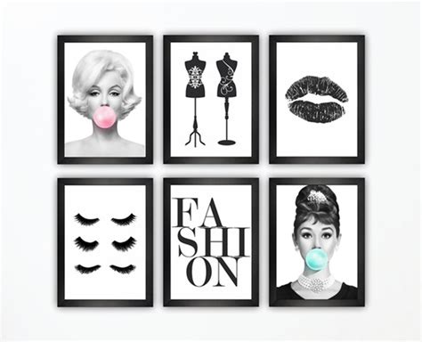 kit de quadros decorativos moda maquiagem marilyn audrey elo7