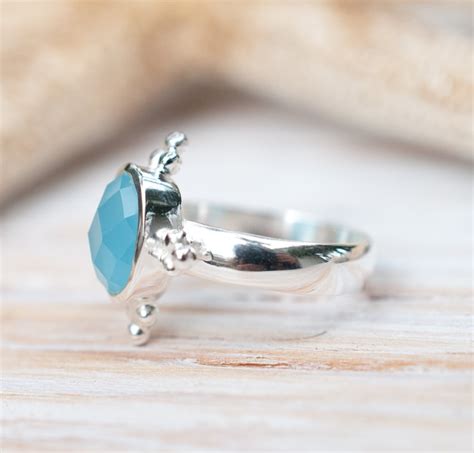 Blue Chalcedony Ring Sterling Silver 925 Jewelry Etsy