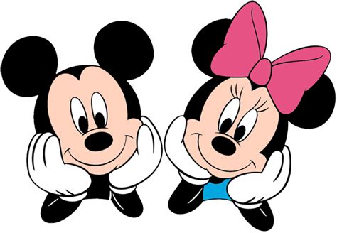 Two Cartoon Mickey And Minnie Mouse Heads With Pink Bows On Their Heads