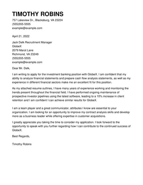 Best Investment Banking Cover Letter Example Cv Help