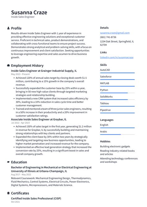 Inside Sales Engineer Resume Examples And Templates