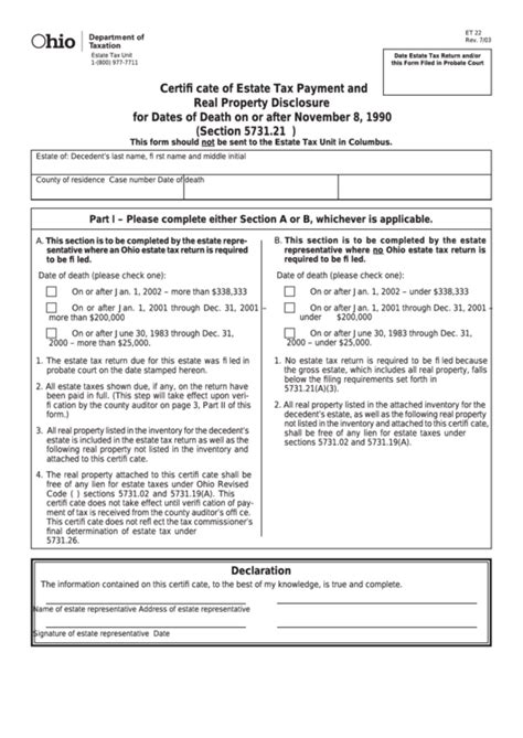 Fillable Form Et 22 Certificate Of Estate Tax Payment And Real Hot Sex Picture