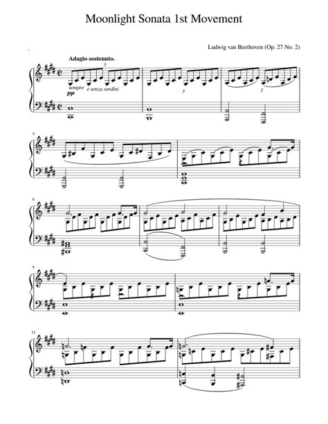 Moonlight Sonata 1st Movement Sheet Music For Piano Solo