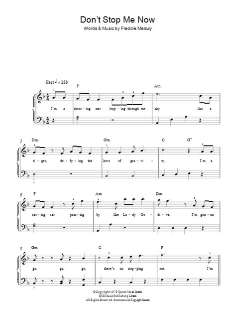 Chords ratings, diagrams and lyrics. Don't Stop Me Now Sheet Music | Queen | Beginner Piano