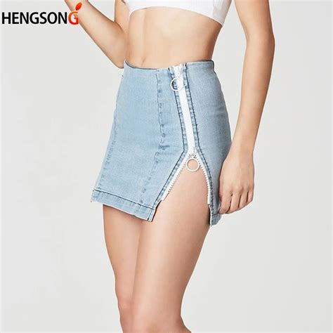 Sexy Girls Women Jeans Skirt High Waist Side Zipper Split Sexy Denim