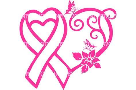 Breast Cancer Awareness Ribbon Heart Butterflies Svg Etsy