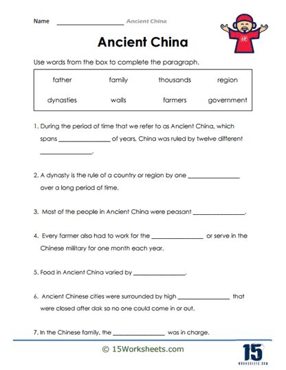 Ancient China Worksheets 15