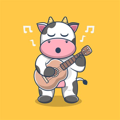 Cow Playing Guitar And Singing Cartoon Isolated Vector 3604374 Vector