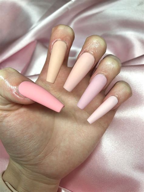 Shades Of Pink Long Coffin Light Pink Nude Press On Nails Etsy My XXX