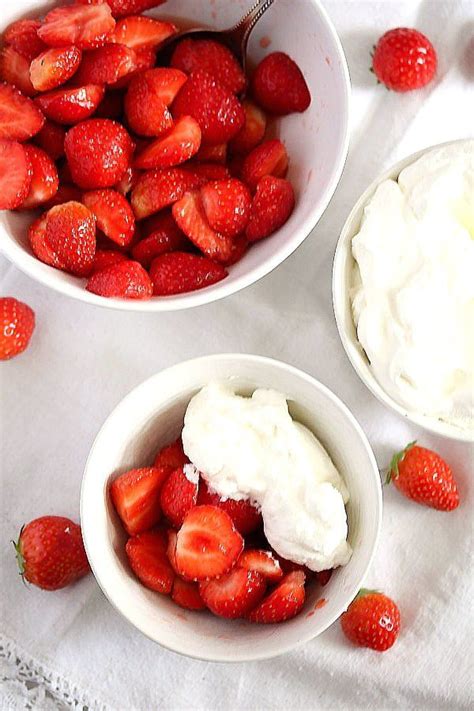 Macerated Strawberries With Sugar And Whipped Cream Homemade Cream