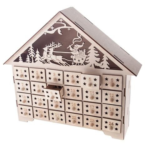 Wooden Advent Calendar With Lights And Boxes