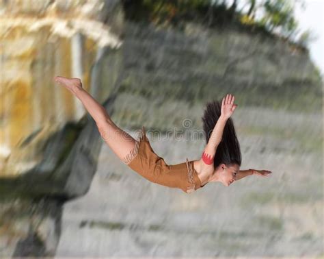 Girl Diving Off A Cliff Stock Image Image Of Dream Fable