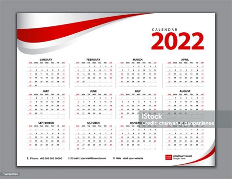 Takvim 2022 Basit Takvim Masa Hafta Pazar Başlar 12 Ay Vektör Şablonu