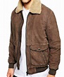 Men's Bomber Brown Leather Jacket with Sherpa Fur Collar - Jackets Creator