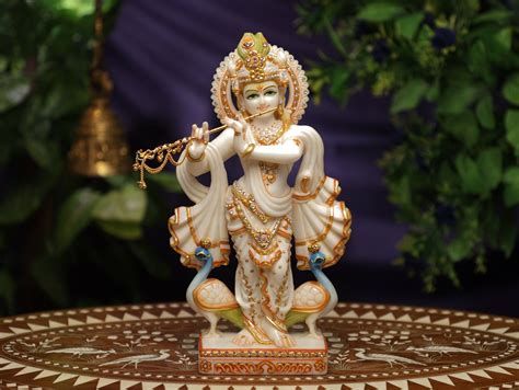 Marble Krishna Statue 32cm Lord Krishna Idol Shri Krishan Etsy Uk