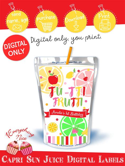 Digital Download Tutti Frutti Theme Capri Sun Labels Printable Etsy