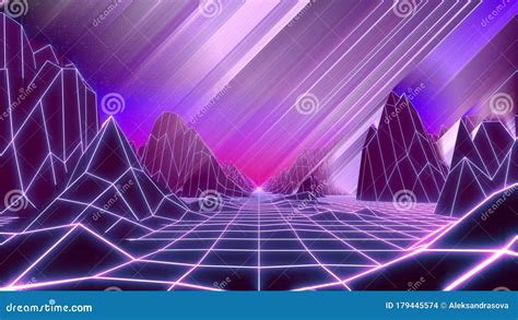80s Retro Background Loop Animation Retrowave Low Poly Landscape With