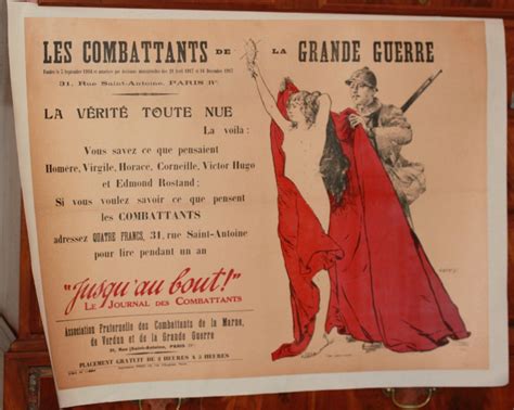 Antique WWI French Poster Fraternal Combattents Of The Marne Verdun Naked Truth For Sale